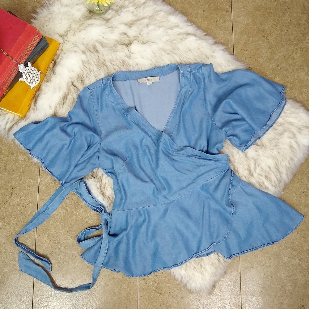 Loft Chambray Peplum Wrap Top B5